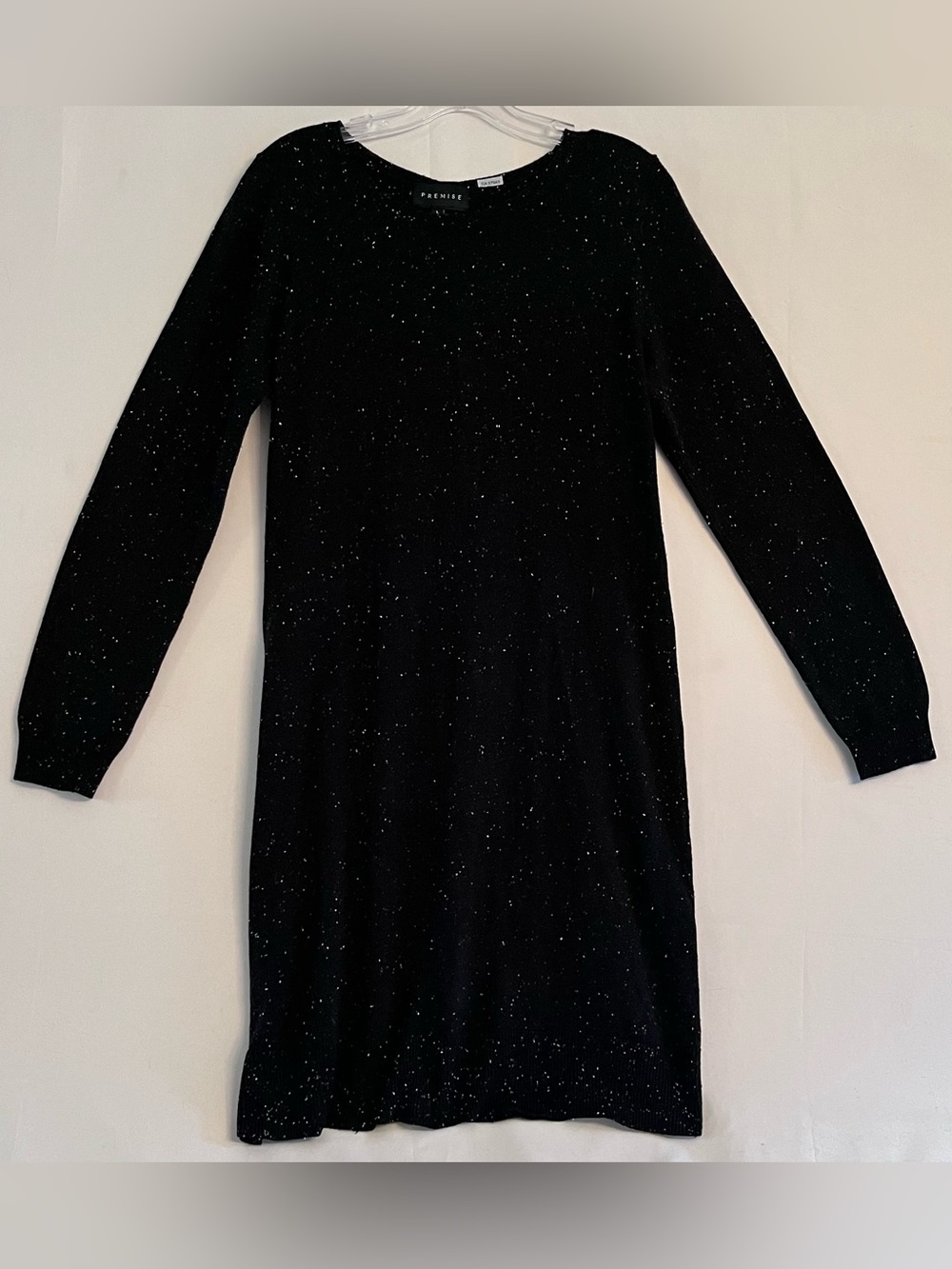 PREMISE Black Metallic Fleck Knit Sweater Dress Long Sleeve Button Back L